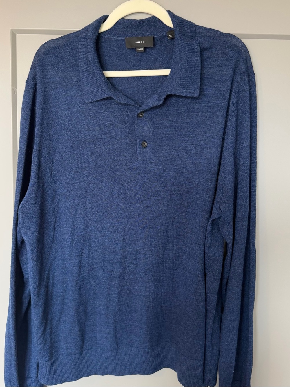 Vince Men’s Long Sleeve Polo in Deep Blue
